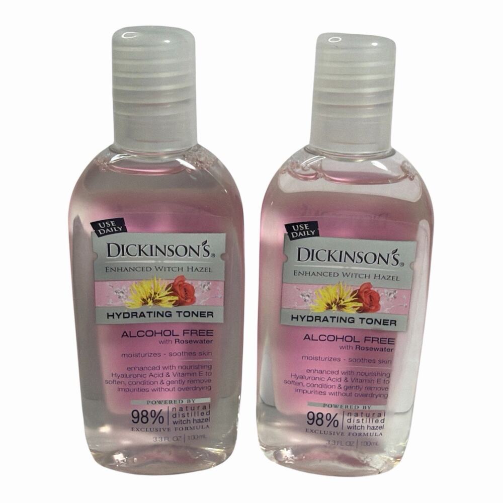 2 Dickinson's Enhanced Witch Hazel Hydrating Toners Alcohol Free 3.3 Fl Oz NEW!